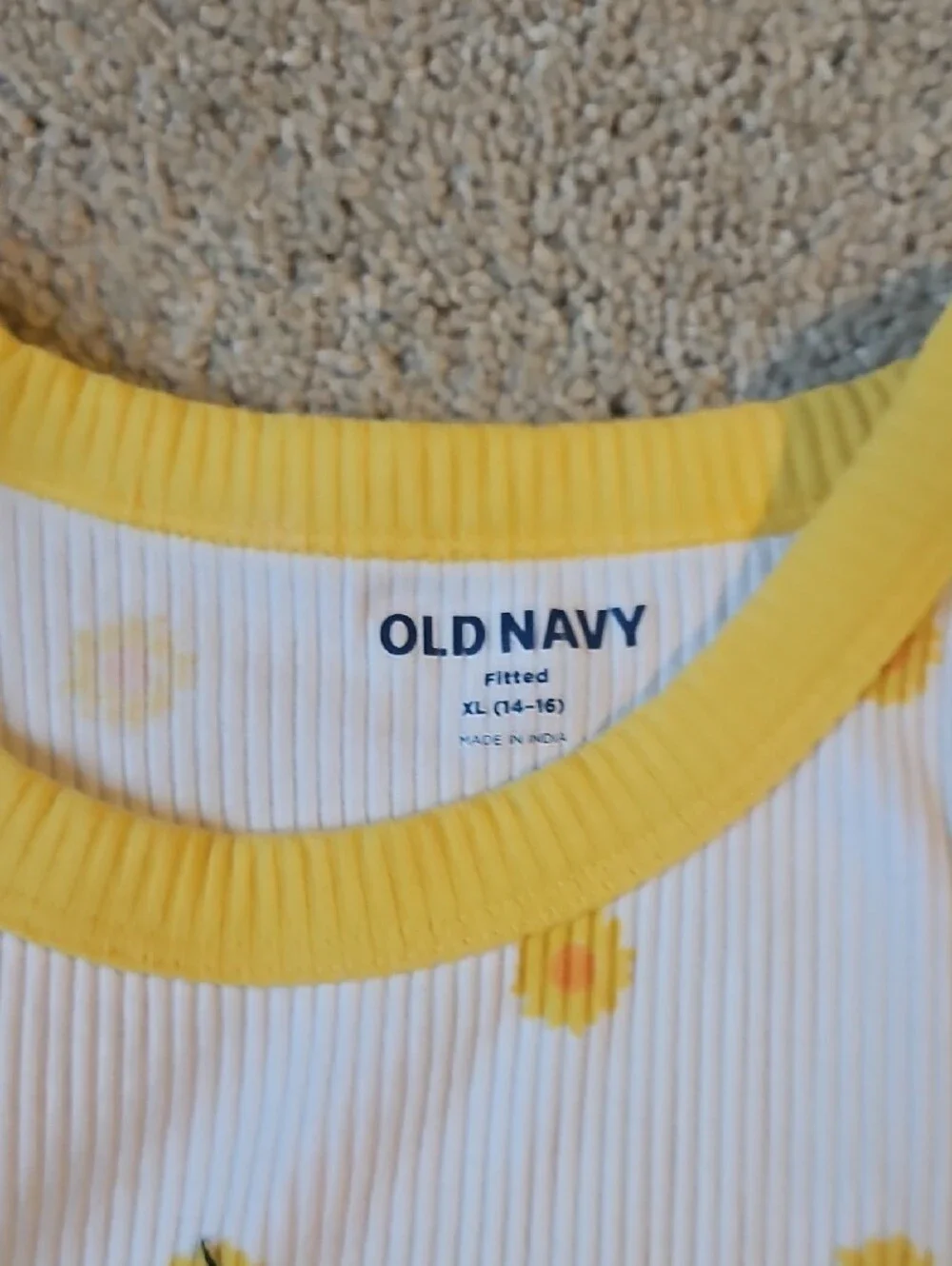 Old Navy White Ribbed Tank Top with Yellow Dot Print
